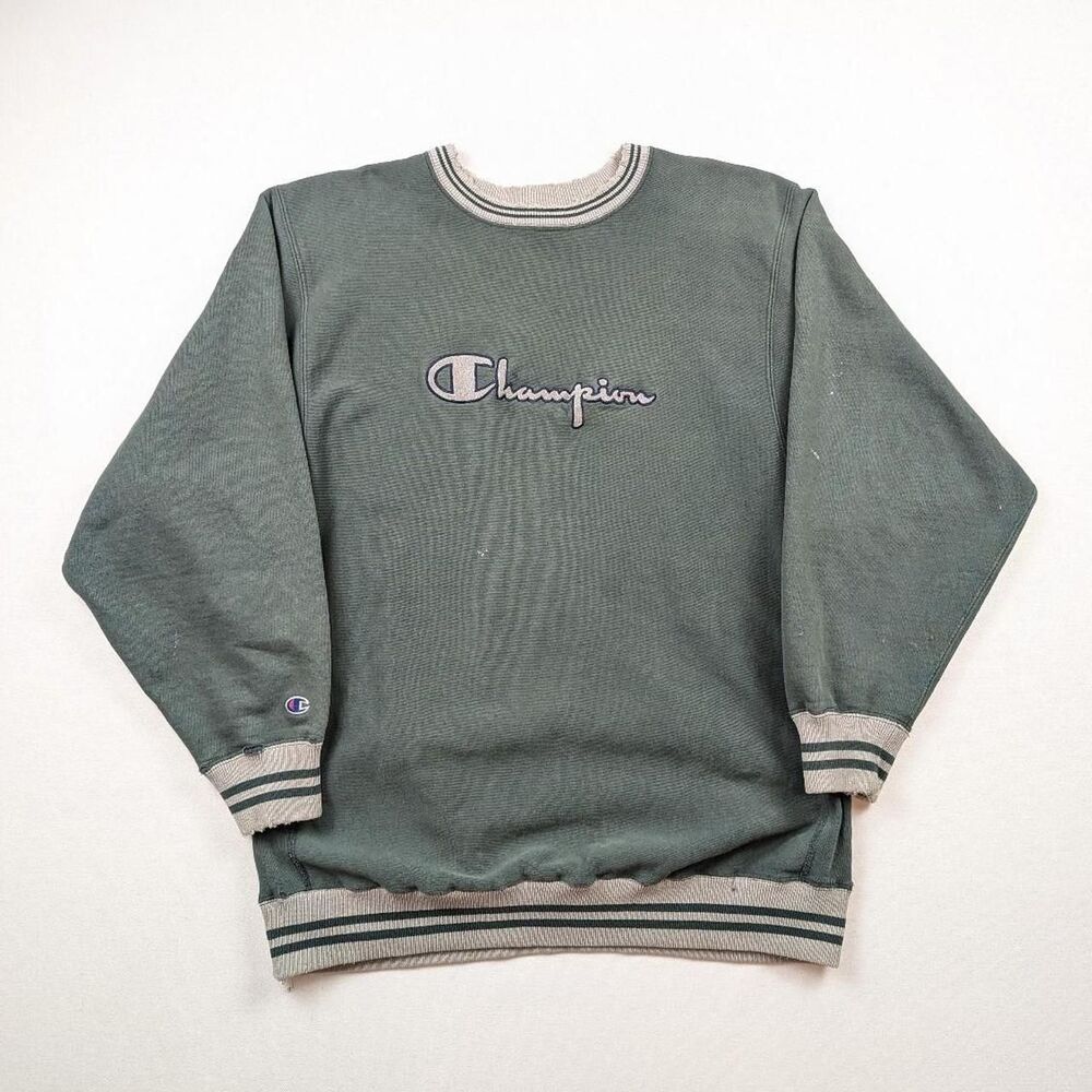 Vintage Champion Reverse Weave Green Two Tone Crewneck Sweatshirt Size XXL